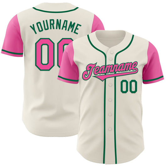 Custom Cream Pink-Kelly Green Authentic Two Tone Baseball Jersey - Sky-Custom