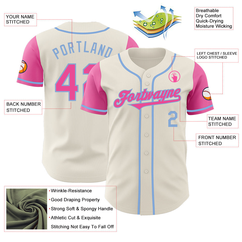 Custom Cream Pink-Light Blue Authentic Two Tone Baseball Jersey - Sky-Custom