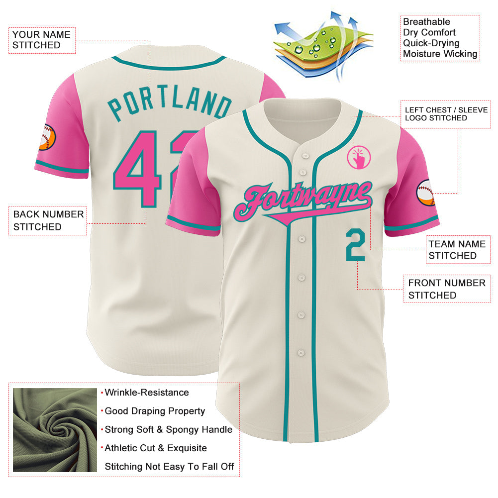 Custom Cream Pink-Teal Authentic Two Tone Baseball Jersey - Sky-Custom