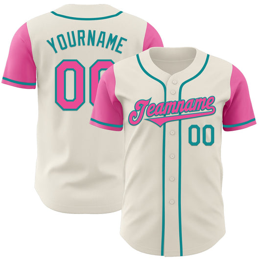 Custom Cream Pink-Teal Authentic Two Tone Baseball Jersey - Sky-Custom