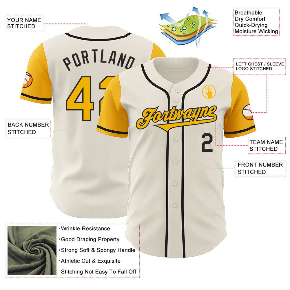 Custom Cream Gold-Black Authentic Two Tone Baseball Jersey - Sky-Custom