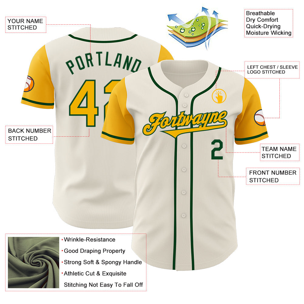 Custom Cream Gold-Green Authentic Two Tone Baseball Jersey - Sky-Custom