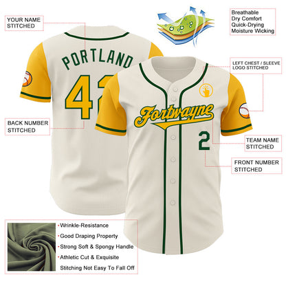 Custom Cream Gold-Green Authentic Two Tone Baseball Jersey - Sky-Custom
