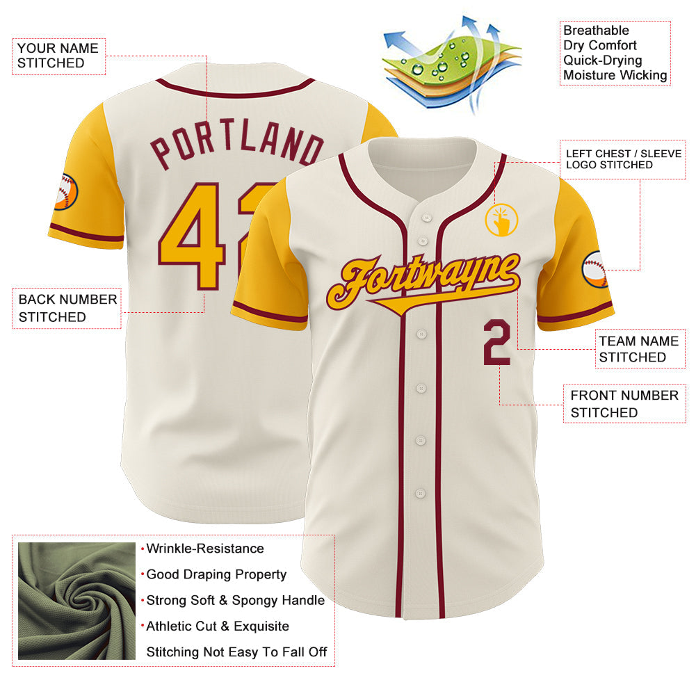 Custom Cream Gold-Crimson Authentic Two Tone Baseball Jersey - Sky-Custom