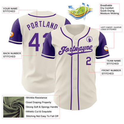 Custom Cream Purple Authentic Two Tone Baseball Jersey - Sky-Custom