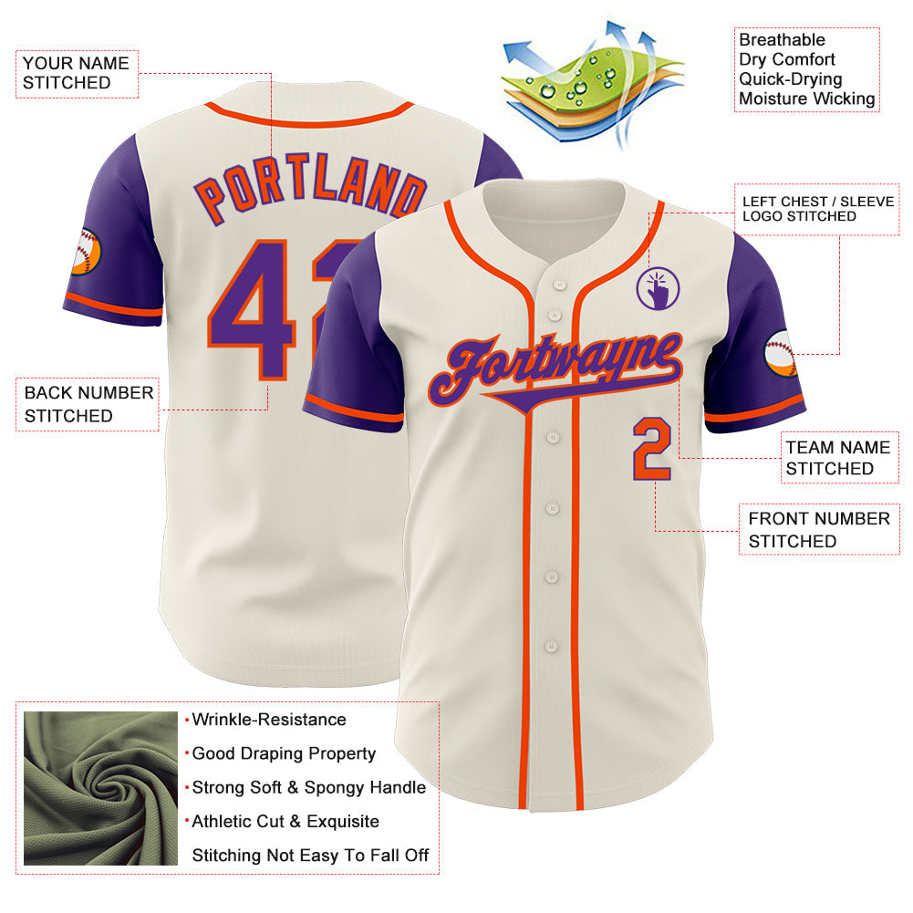 Custom Cream Purple-Orange Authentic Two Tone Baseball Jersey - Sky-Custom