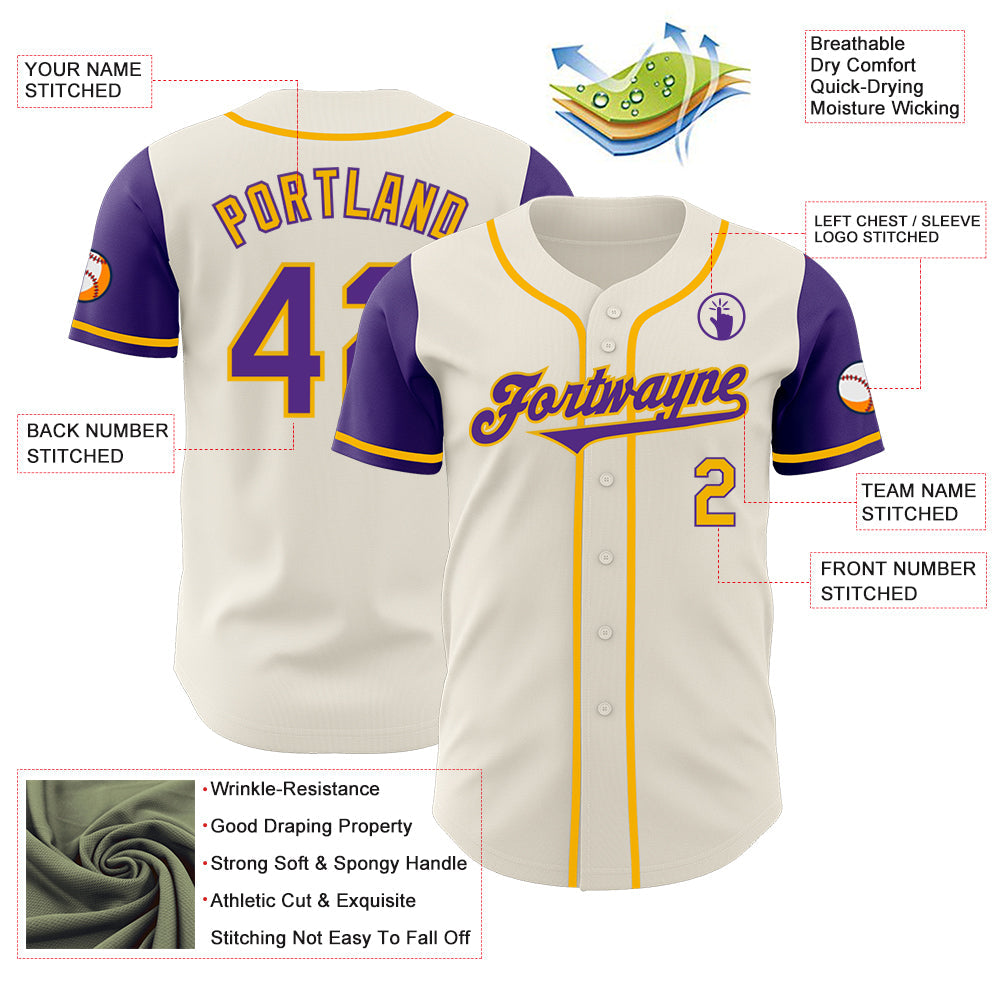 Custom Cream Purple-Gold Authentic Two Tone Baseball Jersey - Sky-Custom