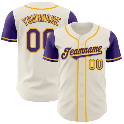 Custom Cream Purple-Gold Authentic Two Tone Baseball Jersey - Sky-Custom