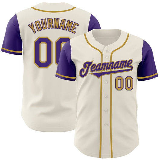 Custom Cream Purple-Old Gold Authentic Two Tone Baseball Jersey - Sky-Custom