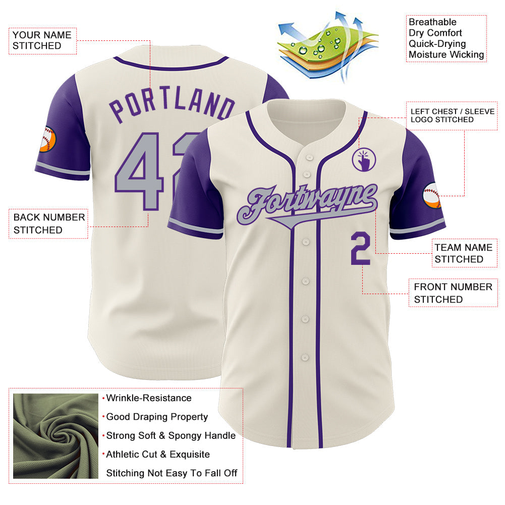 Custom Cream Gray-Purple Authentic Two Tone Baseball Jersey - Sky-Custom