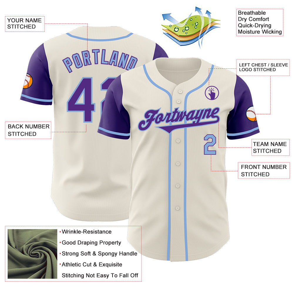 Custom Cream Purple-Light Blue Authentic Two Tone Baseball Jersey - Sky-Custom