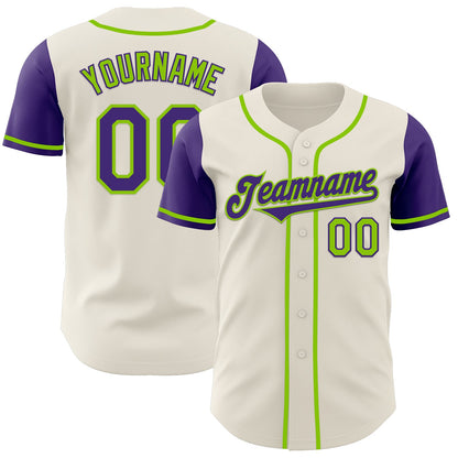 Custom Cream Purple-Neon Green Authentic Two Tone Baseball Jersey - Sky-Custom