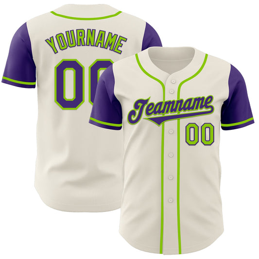 Custom Cream Purple-Neon Green Authentic Two Tone Baseball Jersey - Sky-Custom