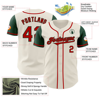 Custom Cream Red-Green Authentic Two Tone Baseball Jersey - Sky-Custom