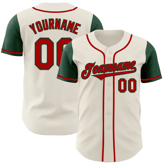 Custom Cream Red-Green Authentic Two Tone Baseball Jersey - Sky-Custom