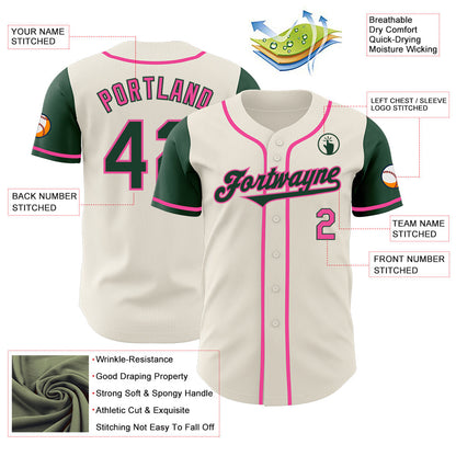 Custom Cream Green-Pink Authentic Two Tone Baseball Jersey - Sky-Custom