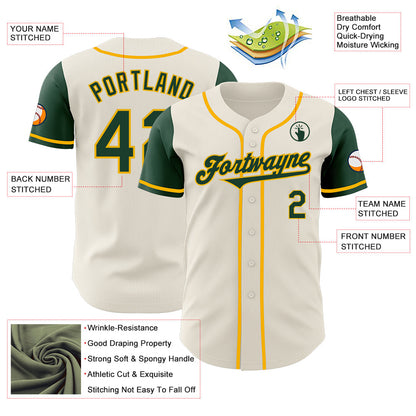 Custom Cream Green-Gold Authentic Two Tone Baseball Jersey - Sky-Custom