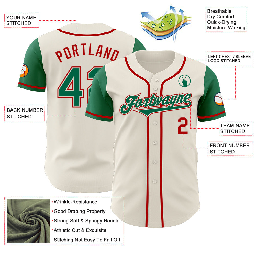 Custom Cream Kelly Green-Red Authentic Two Tone Baseball Jersey - Sky-Custom