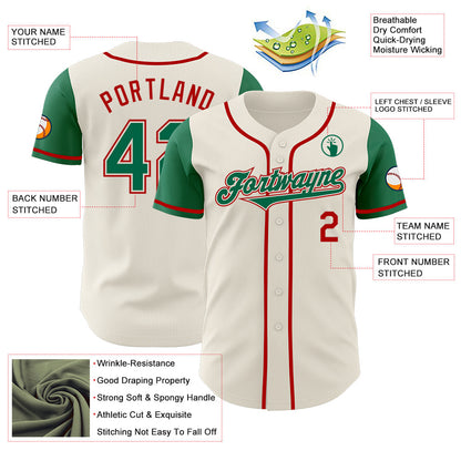 Custom Cream Kelly Green-Red Authentic Two Tone Baseball Jersey - Sky-Custom