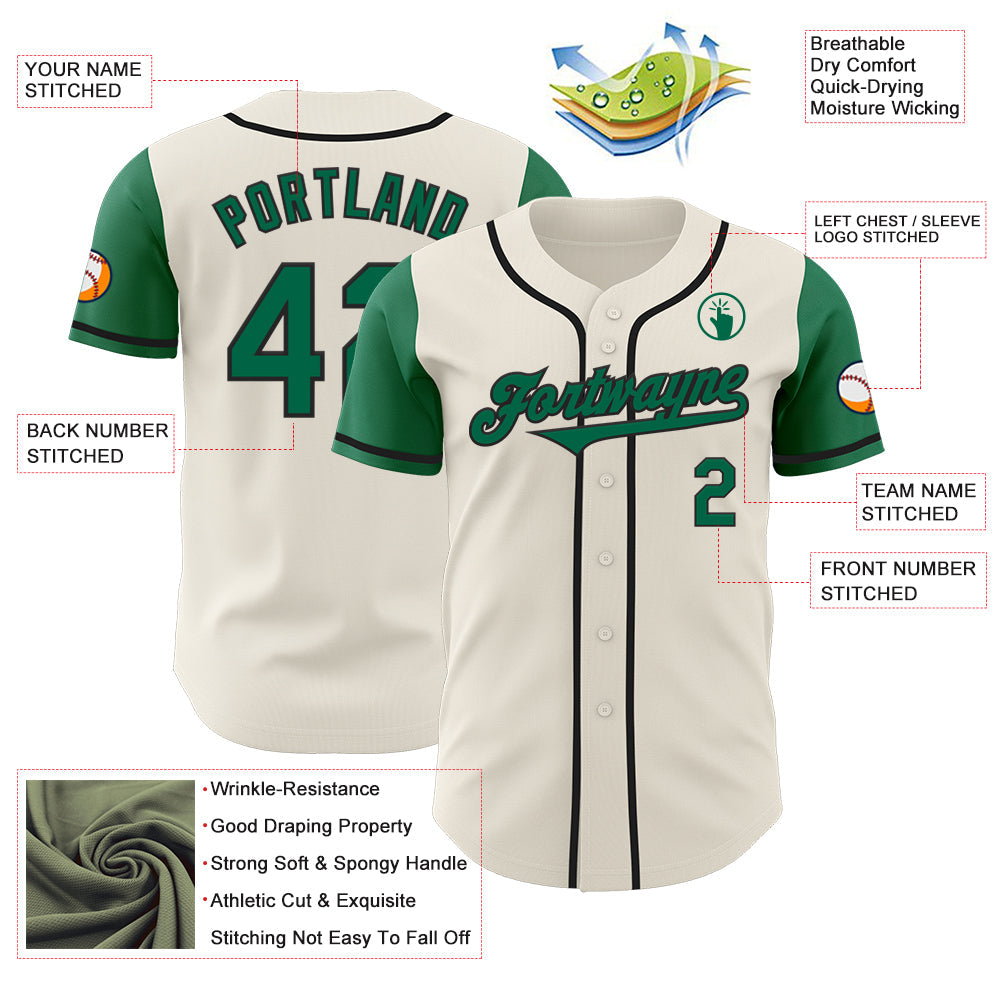 Custom Cream Kelly Green-Black Authentic Two Tone Baseball Jersey - Sky-Custom