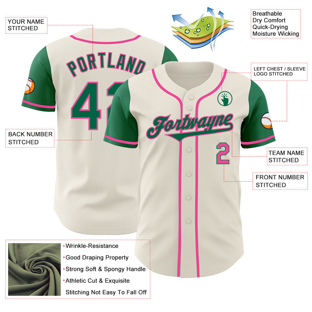 Custom Cream Kelly Green-Pink Authentic Two Tone Baseball Jersey - Sky-Custom