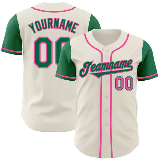 Custom Cream Kelly Green-Pink Authentic Two Tone Baseball Jersey - Sky-Custom
