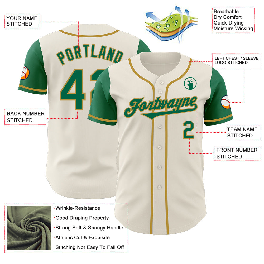 Custom Cream Kelly Green-Old Gold Authentic Two Tone Baseball Jersey - Sky-Custom