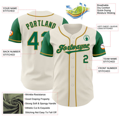Custom Cream Kelly Green-Old Gold Authentic Two Tone Baseball Jersey - Sky-Custom