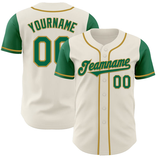 Custom Cream Kelly Green-Old Gold Authentic Two Tone Baseball Jersey - Sky-Custom