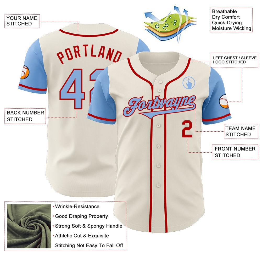 Custom Cream Light Blue-Red Authentic Two Tone Baseball Jersey - Sky-Custom