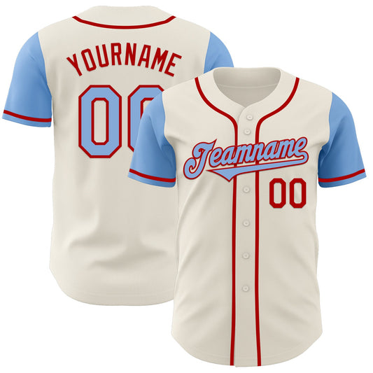 Custom Cream Light Blue-Red Authentic Two Tone Baseball Jersey - Sky-Custom