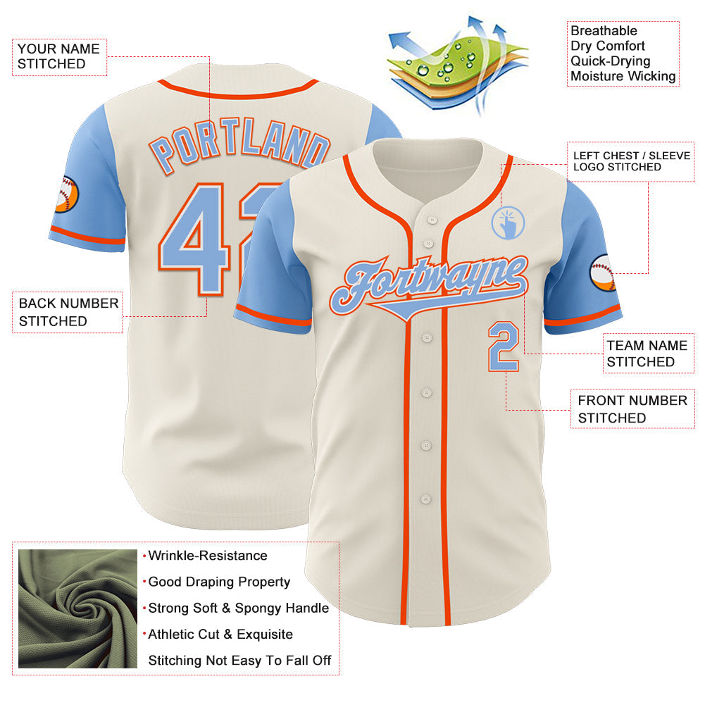 Custom Cream Light Blue White-Orange Authentic Two Tone Baseball Jersey - Sky-Custom