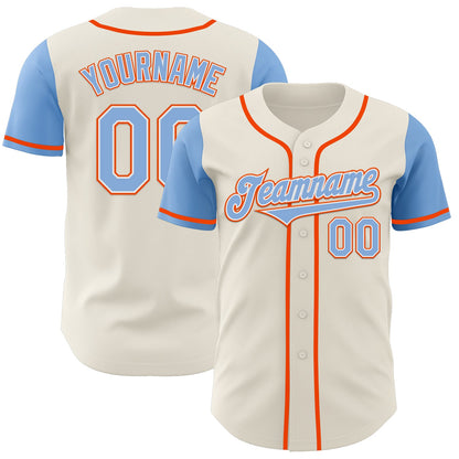 Custom Cream Light Blue White-Orange Authentic Two Tone Baseball Jersey - Sky-Custom