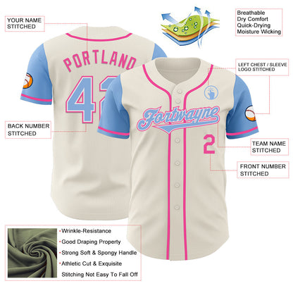 Custom Cream Light Blue White-Pink Authentic Two Tone Baseball Jersey - Sky-Custom