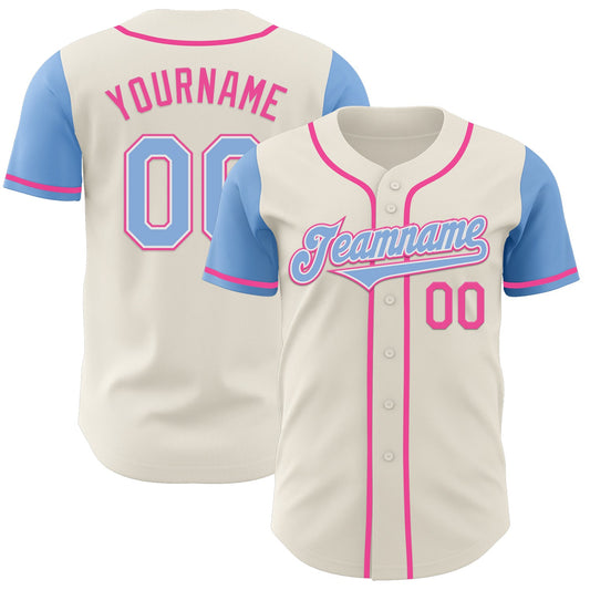 Custom Cream Light Blue White-Pink Authentic Two Tone Baseball Jersey - Sky-Custom
