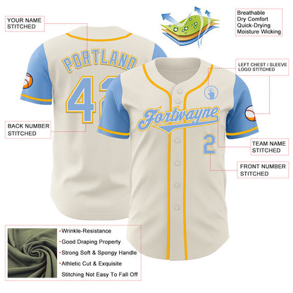 Custom Cream Light Blue White-Gold Authentic Two Tone Baseball Jersey - Sky-Custom