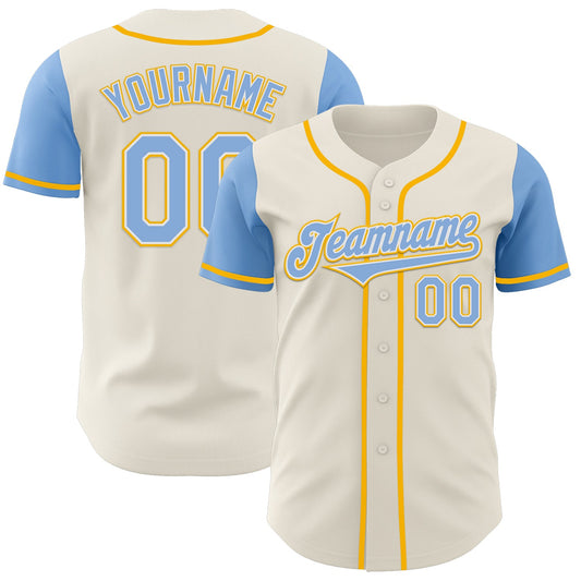 Custom Cream Light Blue White-Gold Authentic Two Tone Baseball Jersey - Sky-Custom