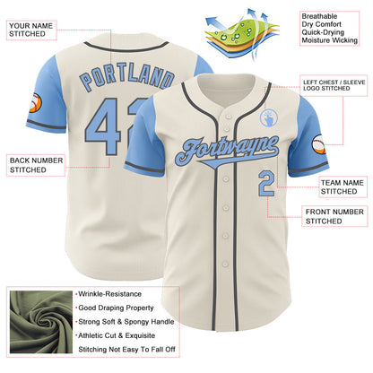 Custom Cream Light Blue-Steel Gray Authentic Two Tone Baseball Jersey - Sky-Custom