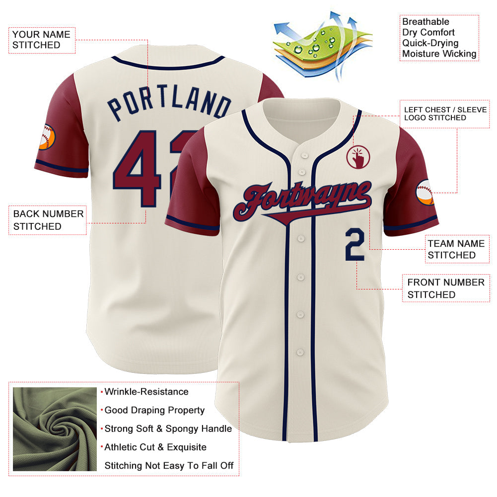 Custom Cream Crimson-Navy Authentic Two Tone Baseball Jersey - Sky-Custom