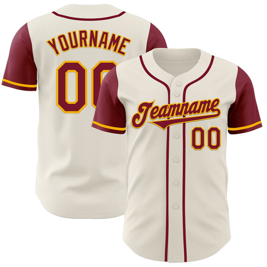 Custom Cream Crimson-Gold Authentic Two Tone Baseball Jersey - Sky-Custom