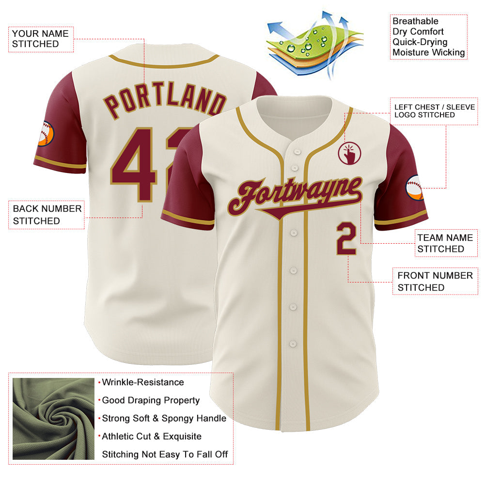 Custom Cream Crimson-Old Gold Authentic Two Tone Baseball Jersey - Sky-Custom