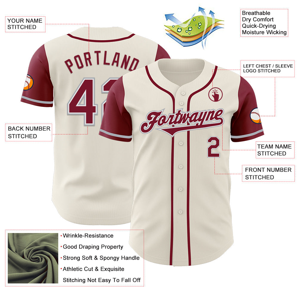 Custom Cream Crimson White-Gray Authentic Two Tone Baseball Jersey - Sky-Custom