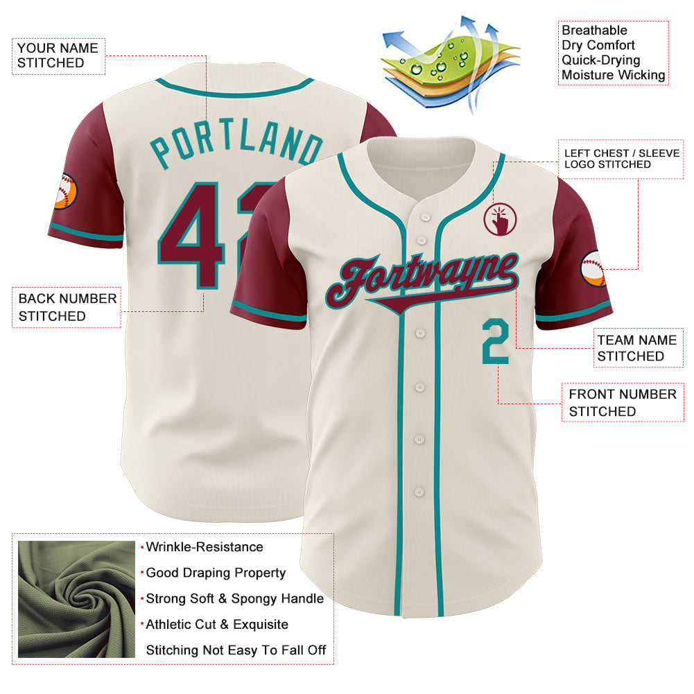 Custom Cream Crimson-Teal Authentic Two Tone Baseball Jersey - Sky-Custom