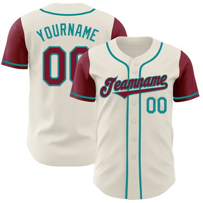 Custom Cream Crimson-Teal Authentic Two Tone Baseball Jersey - Sky-Custom
