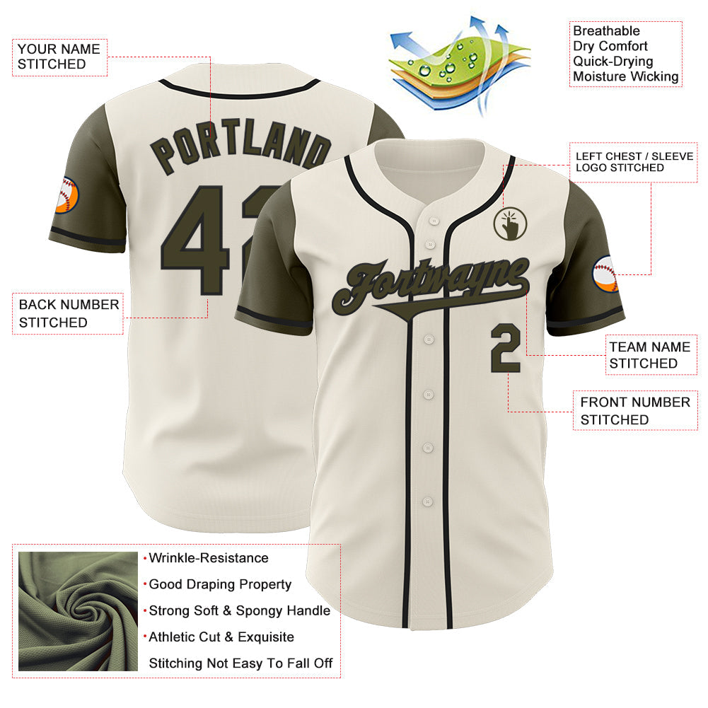 Custom Cream Olive-Black Authentic Two Tone Baseball Jersey - Sky-Custom