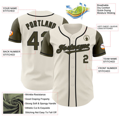 Custom Cream Olive-Black Authentic Two Tone Baseball Jersey - Sky-Custom