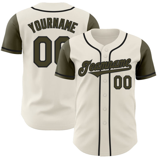 Custom Cream Olive-Black Authentic Two Tone Baseball Jersey - Sky-Custom