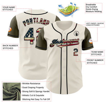 Custom Cream Vintage USA Flag Olive-Black Authentic Two Tone Baseball Jersey - Sky-Custom
