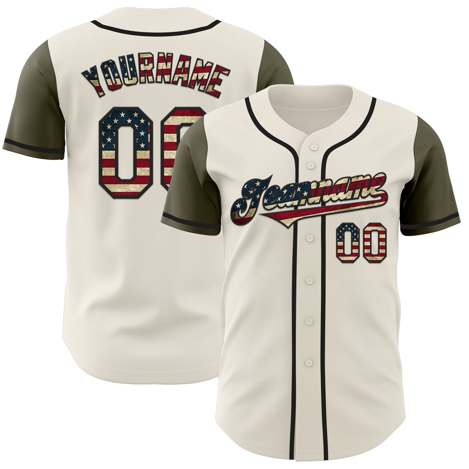 Custom Cream Vintage USA Flag Olive-Black Authentic Two Tone Baseball Jersey - Sky-Custom