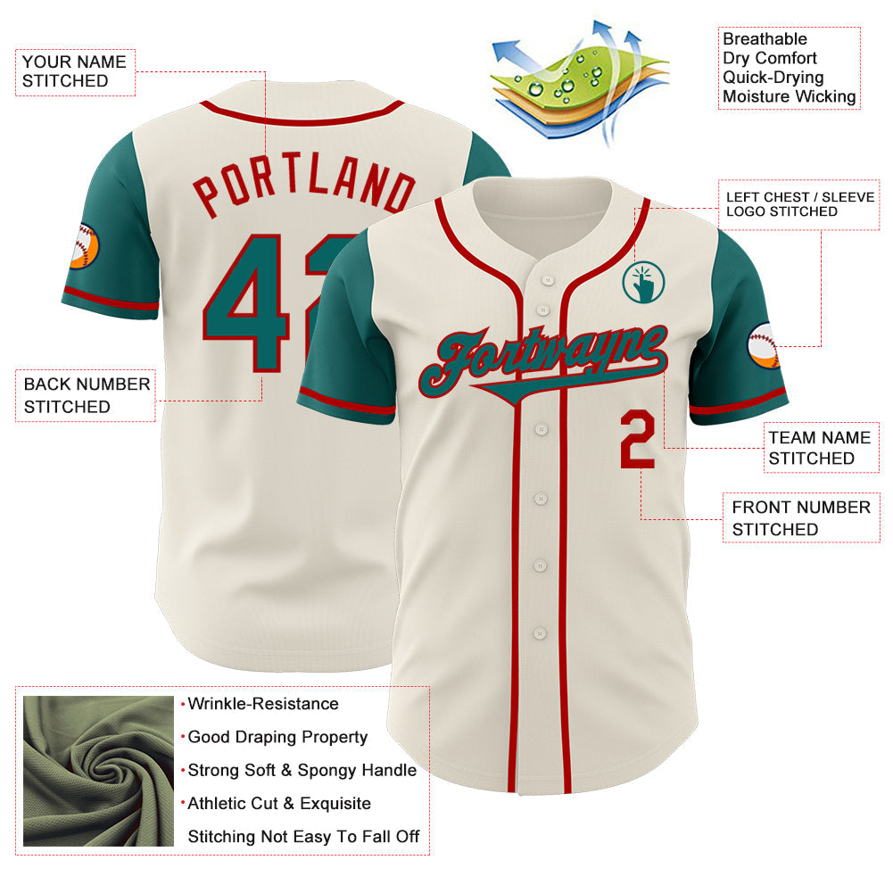 Custom Cream Teal-Red Authentic Two Tone Baseball Jersey - Sky-Custom